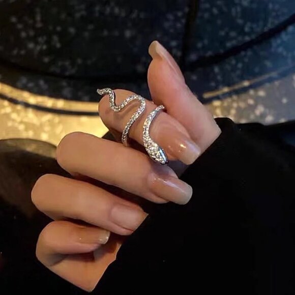 3/$35 Dazzling Silver Tone Rhinestone Zirconia Snake Coil Wrap Adjustable Ring - Picture 5 of 6